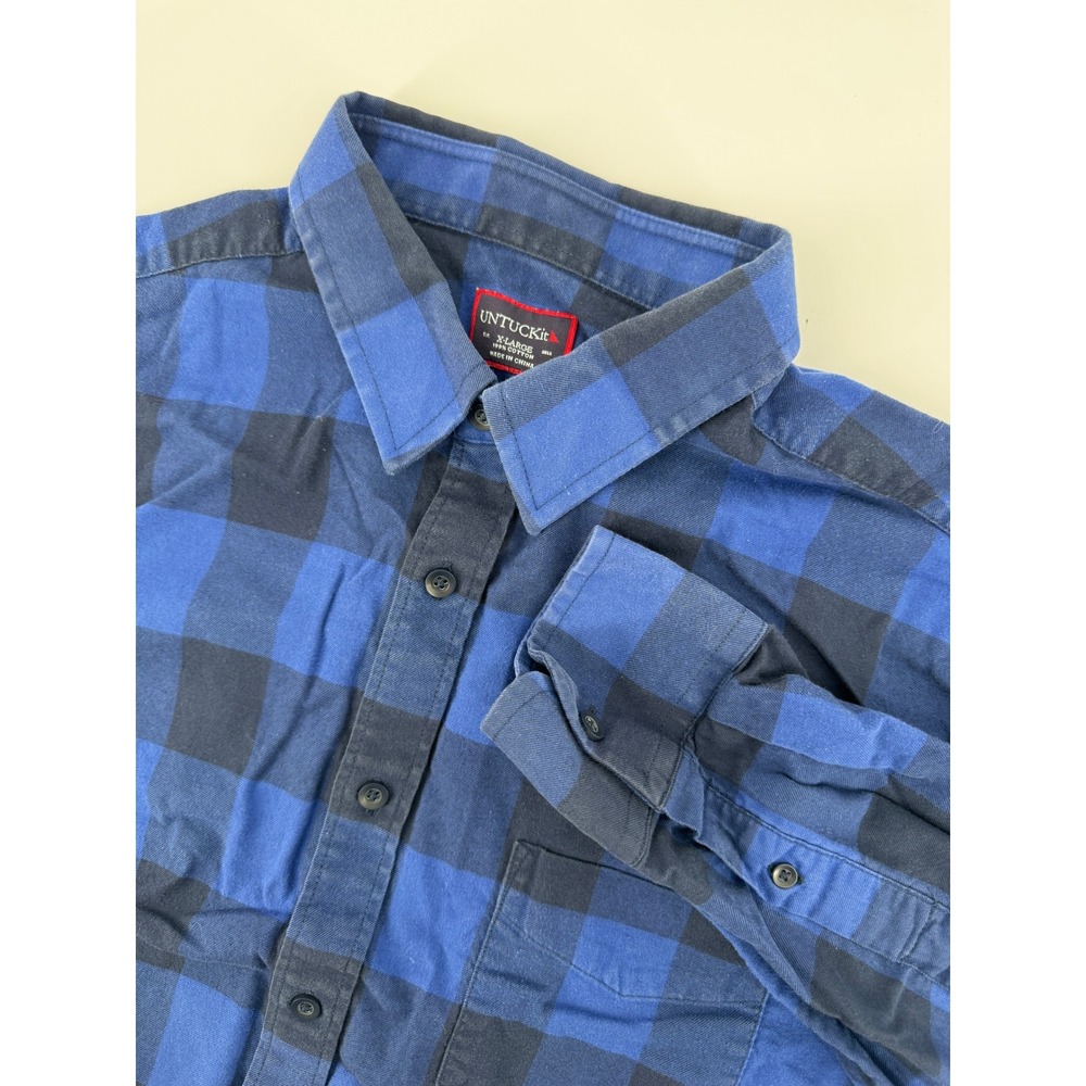 UNTUCKit Mens Flannel Shirt  XL Blue Black Buffalo‎ Plaid Button Down Shirt